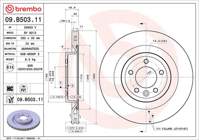 Brembo 09B50311 Brake Disc Rear Land Rover Discovery L462 Range Rover L405 L494 — Brake Rotors & Drums