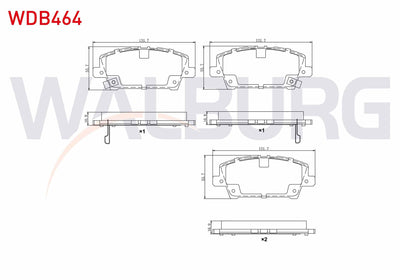 WALBURG WDB464 Brake Pad Front with Wear Indicator Honda Civic VIII 1.4 2005-2012 / Civic VIII 1.8 2005-2012 / C — Brake Pads
