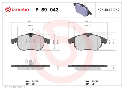 Brembo P59043 Brake Pad Front (Opel: Vectra C 1.6 1.8 2.0) — Brake Pads