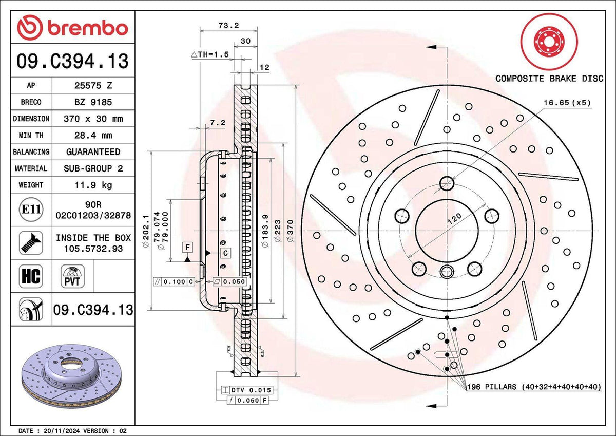 Brembo 09C39413 Brake Disc Front BMW F20 F21 F22 F23 F30 F31 F34 F32 F33 F36 — Brake Rotors & Drums