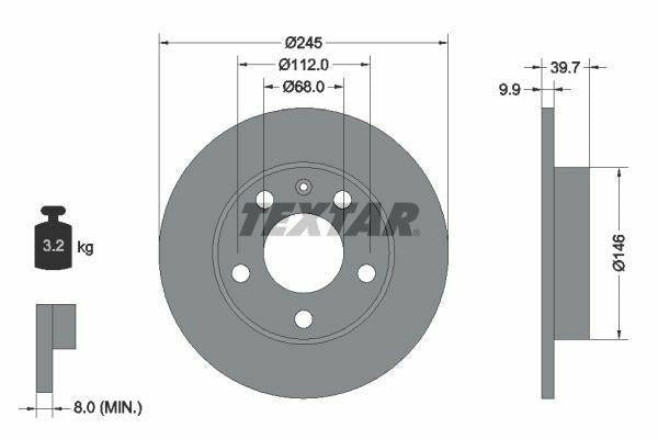 TEXTAR Brake Disc Set for VW A4 2001-2008 - 2 Pieces, 245mm — Brake Rotors & Drums