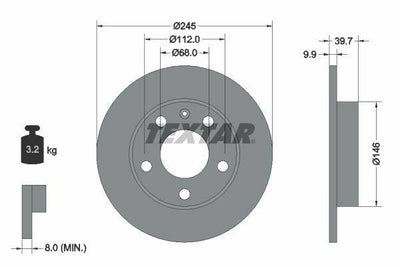 TEXTAR Brake Disc Set for VW A4 2001-2008 - 2 Pieces, 245mm — Brake Rotors & Drums