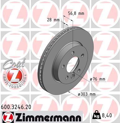 Zimmermann 600.3246.20 VW Amarok Brake Disc Front 2H0615301a — Brake Rotors & Drums