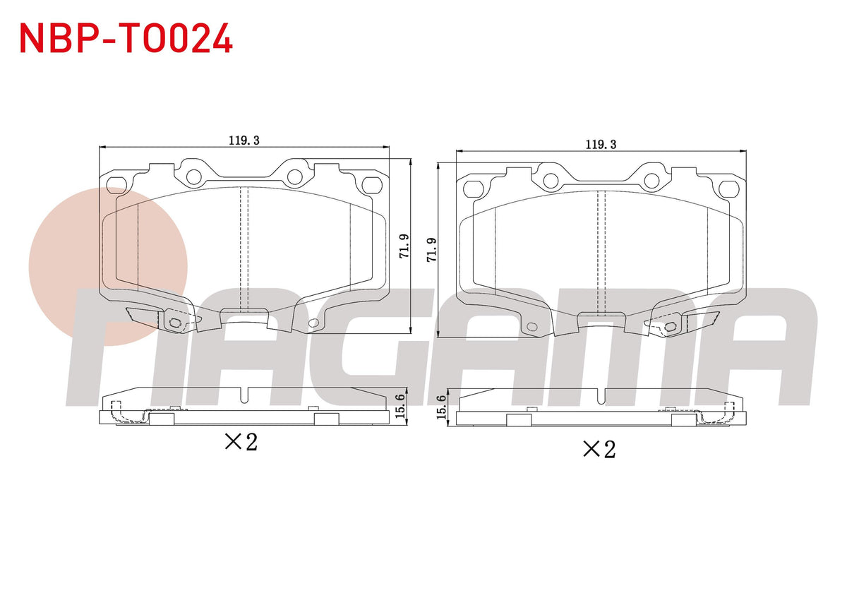 NAGAMA NBP-TO024 Brake Pad Front with Wear Indicator Toyota HI-Lux Pick Up 2.5 D 1983-2005 / 2.5 D-4D 1983-2005 / Land Cruiser (_J7_) 2.4i 1984-1996 / Land Cruiser 90 (_J9_) 3.0 TD 1996-2002 / 3.0 D 1996-