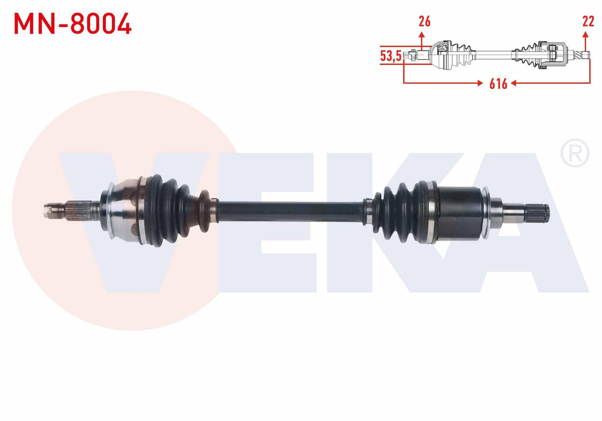 Veka MN-8004 Complete Axle Left Front Mini Cooper (R50,R53) 1.6 M-T / Cooper One (R50 — Axles, CV Joints & Boots