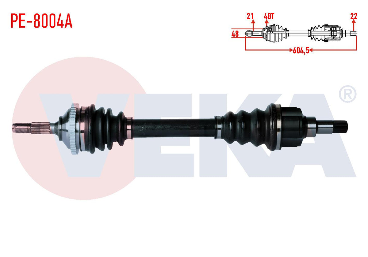 Veka PE-8004A Complete Axle Left Front Peugeot 206 (2A / C) 1.6i 16V 90 Hp with ABS 48 Outer Lengt — Axles, CV Joints & Boots