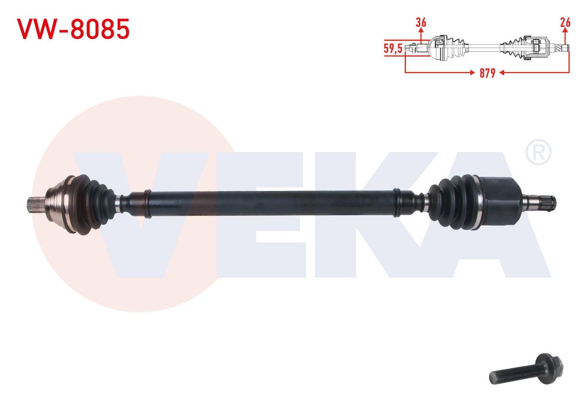 Veka VW-8085 Complete Axle Right Front Length 879mm Volkswagen Golf V 1.6i A-T 6 Speed 2003-2009 / — Axles, CV Joints & Boots