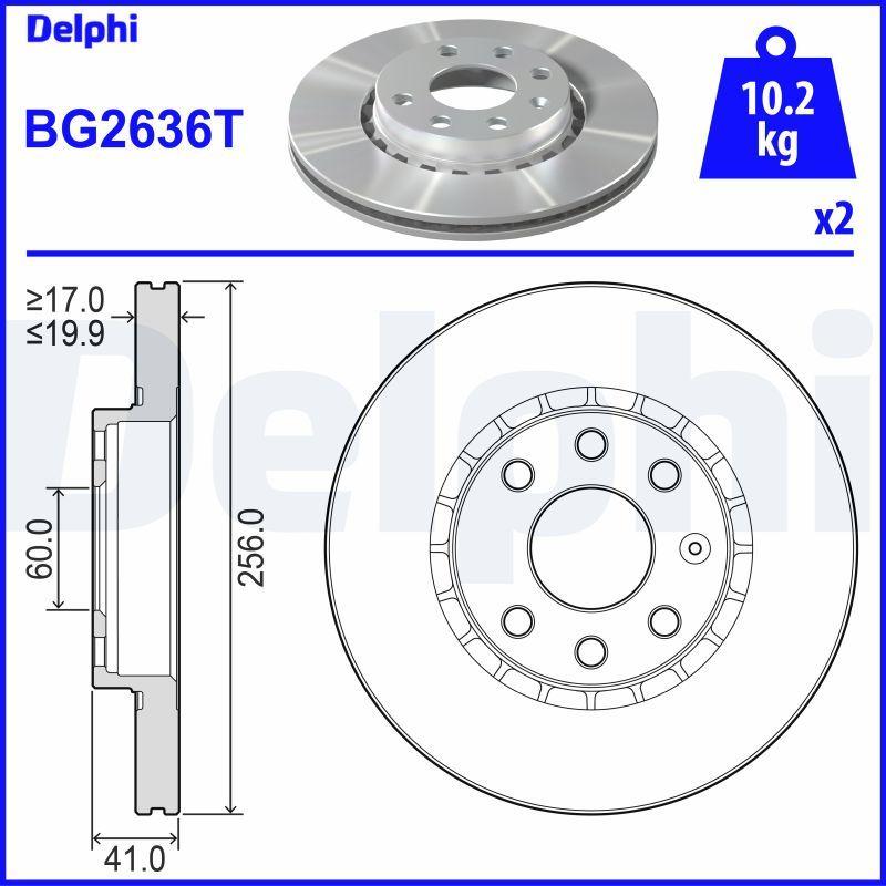 Delphi BG2636T Brake Disc Front Air 256mm Opel Vectra A 1.8 8V; Astra F; Corsa B; Combo B — Brake Rotors & Drums