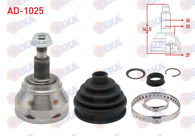 Veka AD-1025 CV Joint Left-Right Front Outer Audi A3 I (8L1) 1.8 T 36X27x53 Length 142 — Axles, CV Joints & Boots