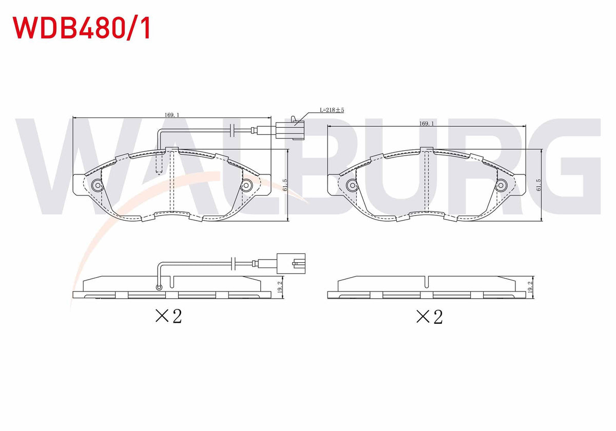 WALBURG WDB480/1 Brake Pad Front Pair with Connector Fiat Ducato 2.3 Mjt 2006-2014 / Jumper III 2.2 HDi 2006-201 — Brake Pads