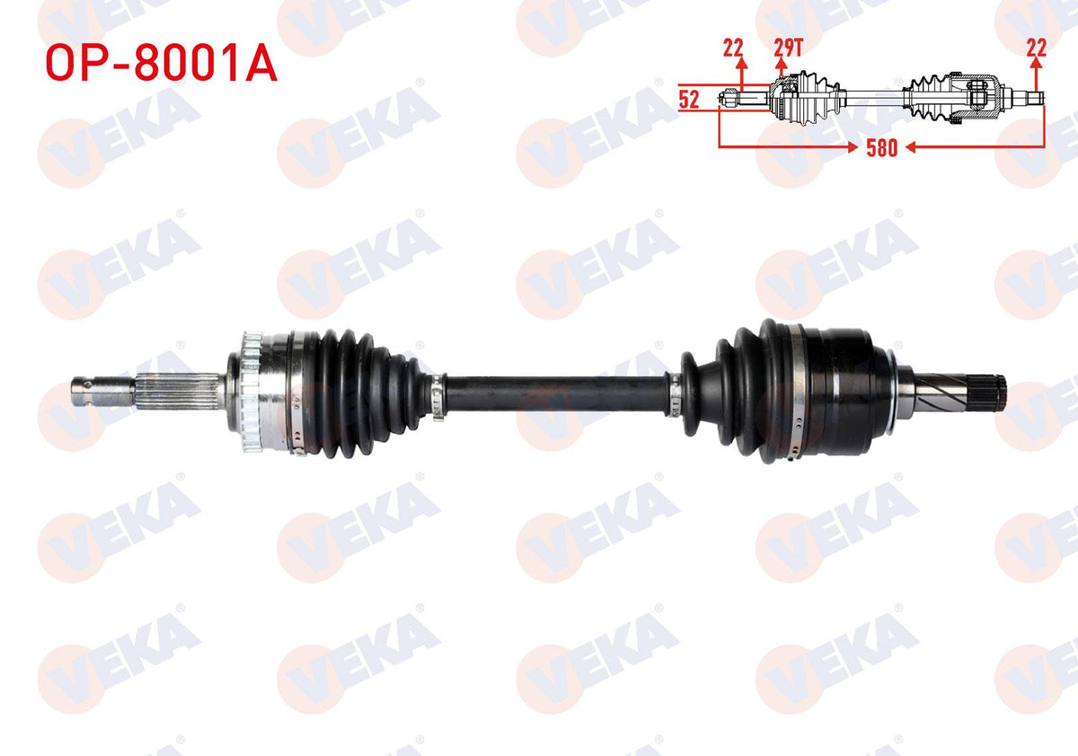 Veka OP-8001A Complete Axle Left Front with ABS 29 Outer Length 580mm Opel Corsa C 1.3 CDTi — Axles, CV Joints & Boots