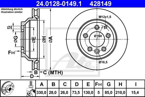 ATE 24.0128-0149.1 Brake Disc Rear Touareg 7L 02 > Touareg 7P 10 > Q7 06 > Cayenne Air 330mm — Brake Rotors & Drums