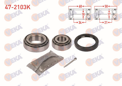 Veka 47-2103K Front Wheel Bearing Kit Left-Right Hyundai H100 2.5 D 1993-2004 / Mitsubishi L 300 2.5 D 1986 — Wheel Bearings