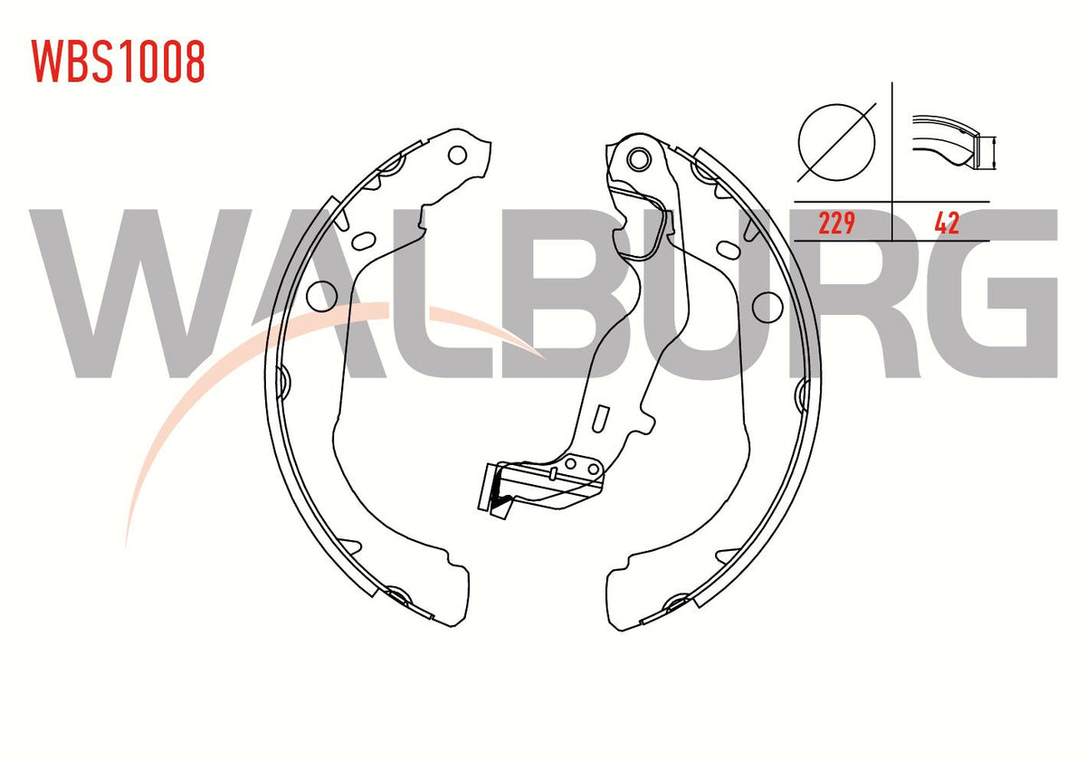 WALBURG WBS1008 Brake Shoe Rear Dacia Duster 1.5 dCi with Lever 229X42 mm 2012-/ Dacia Duster 1.6 1 — Brake Cables & Hardware