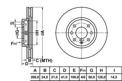 MGA 50112 Brake Disc Front Air Grooved 260-4 (Opel: Corsa C Combo Tour Meriva 00 -) — Brake Rotors & Drums