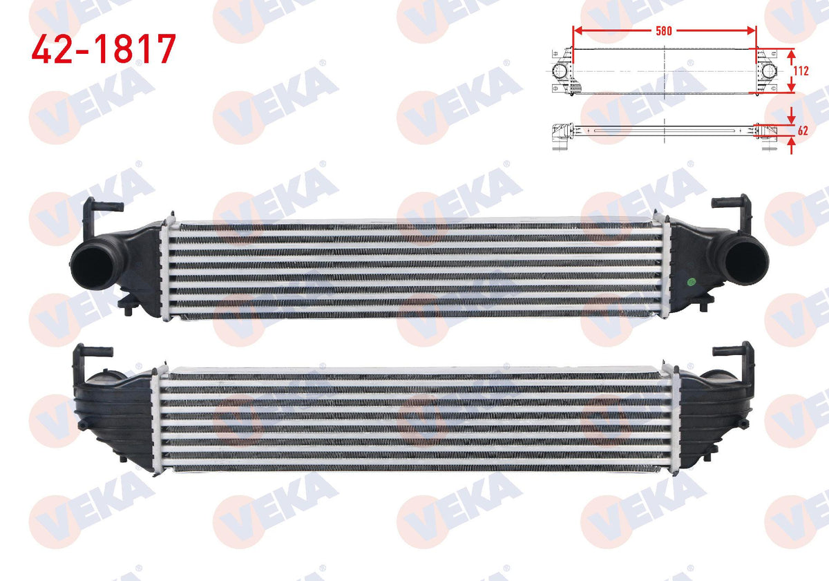 Veka 42-1817 Turbo Radiator (Intercooler) Fiat 500X 1.3 Mjt-1.4-1.6 Mjt M-T 2014-/ Jeep Renegade 1.4 4X4-1 — Radiators & Fans