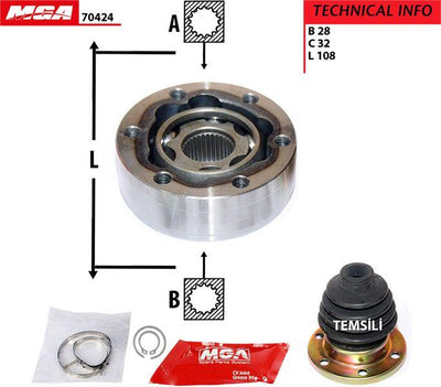 MGA 70424 CV Joint Inner Left-(VW: Transporter T5 1.9 TDI Axb Axc) — Axles, CV Joints & Boots