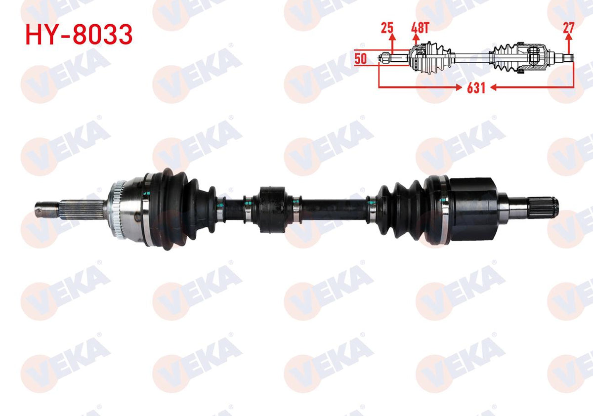 Veka HY-8033 Complete Axle Left Front Hyundai Getz (Tb) 1.5 CRDi ABS li 48 Outer Length 631mm 2002 — Axles, CV Joints & Boots