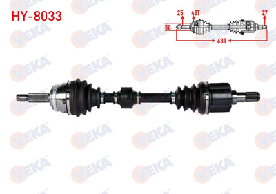 Veka HY-8033 Complete Axle Left Front Hyundai Getz (Tb) 1.5 CRDi with ABS 48 Outer Length 631mm 20 — Axles, CV Joints & Boots