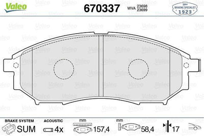 Valeo 670337 Brake Pad Front Nissan Navara/Pathfinder/Qashqai, Renault Koleos, Infiniti EX/G/M/Q/QX — Brake Pads