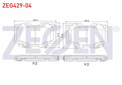 Zegen ZEG429-04 Brake Pad Front with Wear Indicator Toyota HI-Lux Pick Up 2.5 D 1983-2005 / 2.5 D-4D 1983-2005 / — Brake Pads