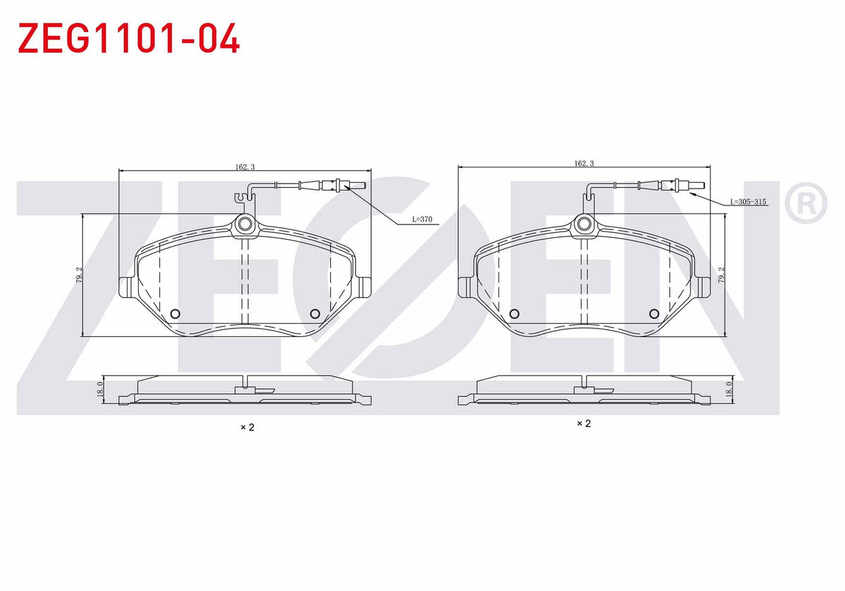 Zegen ZEG1101-04 Brake Pad Front with Connector Peugeot 407 (6D) 2.0 HDi 2004-2011 / Peugeot 407 (6D) 2.0i 2004 — Brake Pads