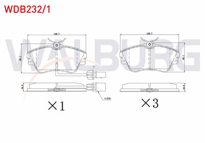 WALBURG WDB232/1 Brake Pad Front with Connector Volkswagen Transporter IV (70Xb, 70Xc and 5 more models — Brake Pads