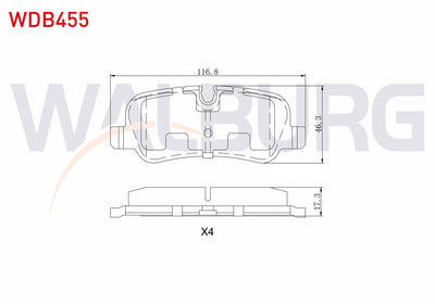 WALBURG WDB455 Brake Pad Rear Land Rover Rangerover III 3.0 TD 6 2002-2012 / Land Rover Discovery (Taa) 2.7 TD 2 — Brake Pads