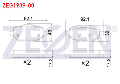 Zegen ZEG1939-00 Brake Pad Rear Peugeot 208 II-2008 II-Ds3 Crossback 1.2 Puretech-1.5 BlueHDi 2019-/ Opel Corsa — Brake Pads
