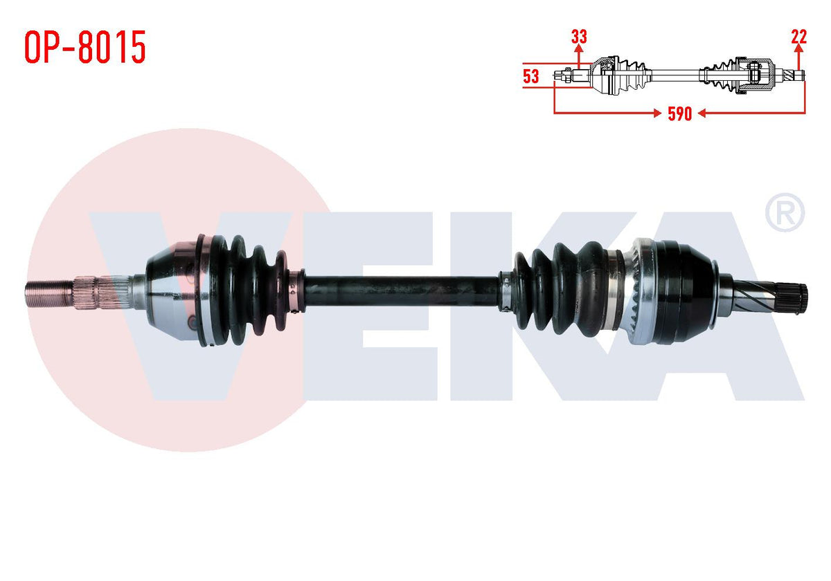 Veka OP-8015 Complete Axle Left Front Opel Astra H 1.4i Length 590mm 2004-2010 — Axles, CV Joints & Boots
