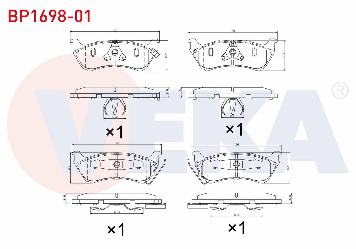 Veka BP1698-01 Brake Pad Rear with Wear Indicator Mercedes M Class (W163) Ml 320 1998-2005 / M Class (W163) Ml 2 — Brake Pads