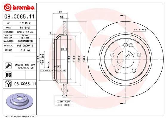 Brembo 08.C065.11 Brake Disc Rear Mercedes W447 Viano Vito V-Class 111 114 116 CDI — Brake Rotors & Drums