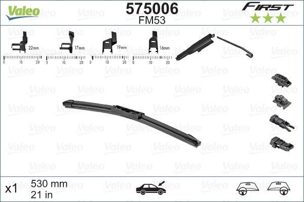 Valeo 575006 Wiper Blade Single 53Cm First Multiconnection Flat Blade Fm53 530 mm — Wipers
