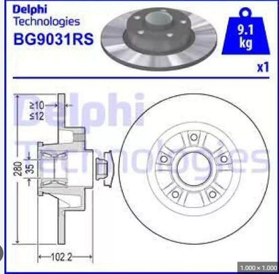 Delphi BG9031RS Rear Brake Disc with Bearing 280mm Renault Trafic II / Opel Vivaro A 01-Set — Brake Rotors & Drums