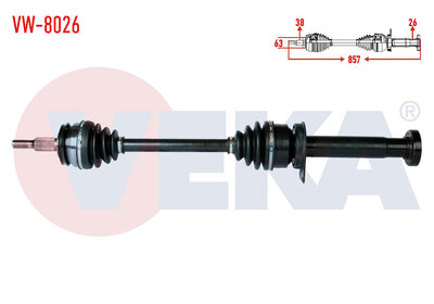 Veka VW-8026 Complete Axle Right Front Volkswagen Transporter VI 2.0 TDI M-T 102 Hp 5 Gear Length — Axles, CV Joints & Boots