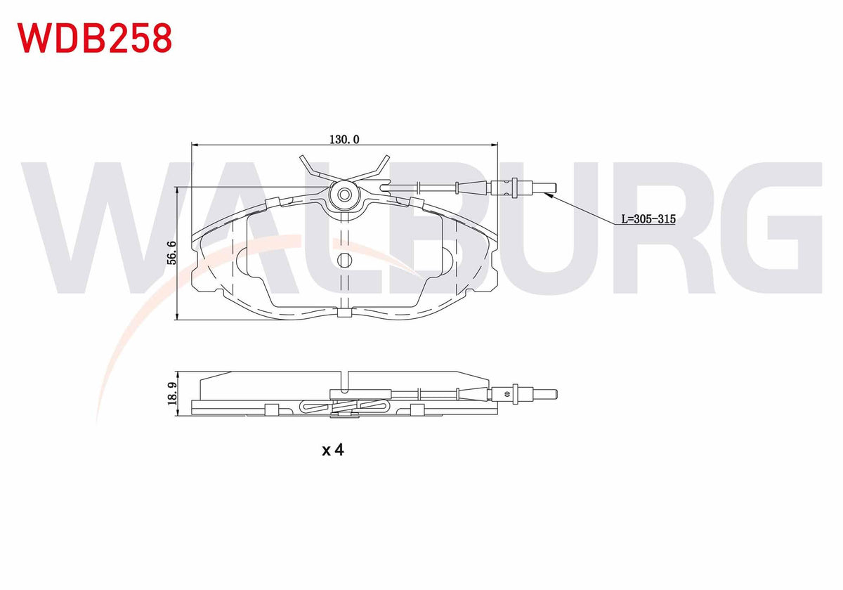 WALBURG WDB258 Brake Pad Front with Connector Peugeot 406 (8B) 2.0i 15 Rim 1995-2004 / 406 (8B) 2.0 HDi 15 Rim 1 — Brake Pads