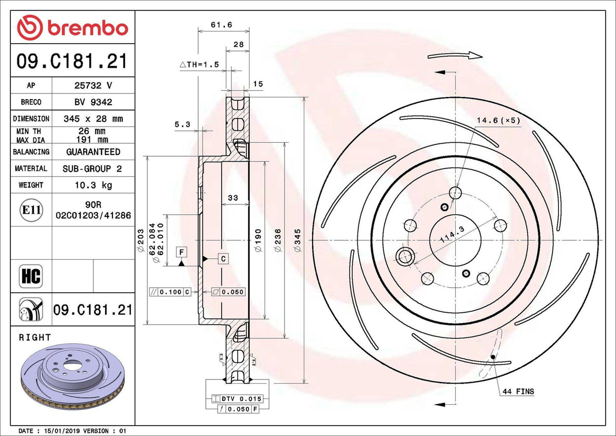 Brembo 09.C181.21 Brake Disc Rear UV Coated Lexus — Brake Rotors & Drums