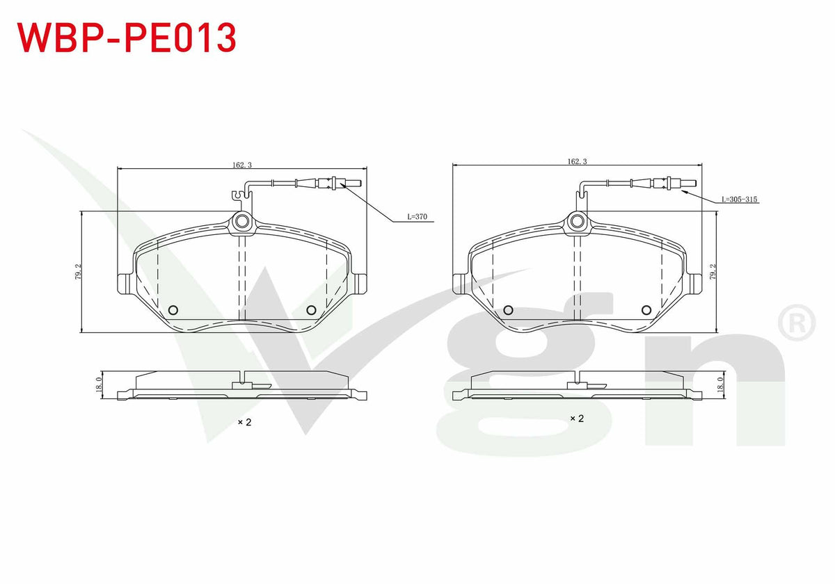 WGN WBP-PE013 Brake Pad Front with Connector Peugeot 407 (6D) 2.0 HDi 2004-2011 / Peugeot 407 (6D) 2.0i 2004-201 — Brake Pads