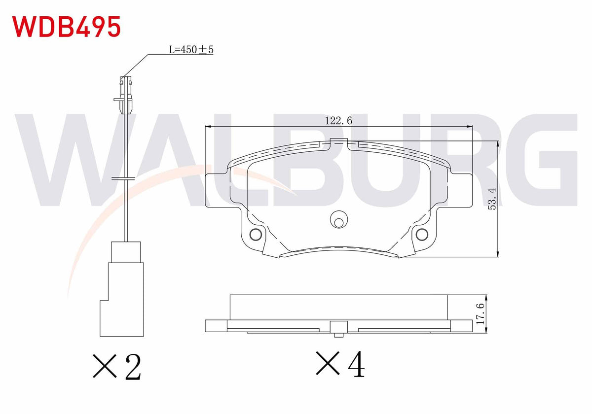 WALBURG WDB495 Brake Pad Rear with Connector Ford Transit (V347) 2.2 TDCi-2.4 TDCi-3.2 TDCi 2006-2014 / Transit (V348) 2.2 TDCi 2006-2014