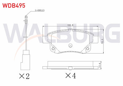 WALBURG WDB495 Brake Pad Rear with Connector Ford Transit (V347) 2.2 TDCi-2.4 TDCi-3.2 TDCi 2006-2014 / Transit (V348) 2.2 TDCi 2006-2014