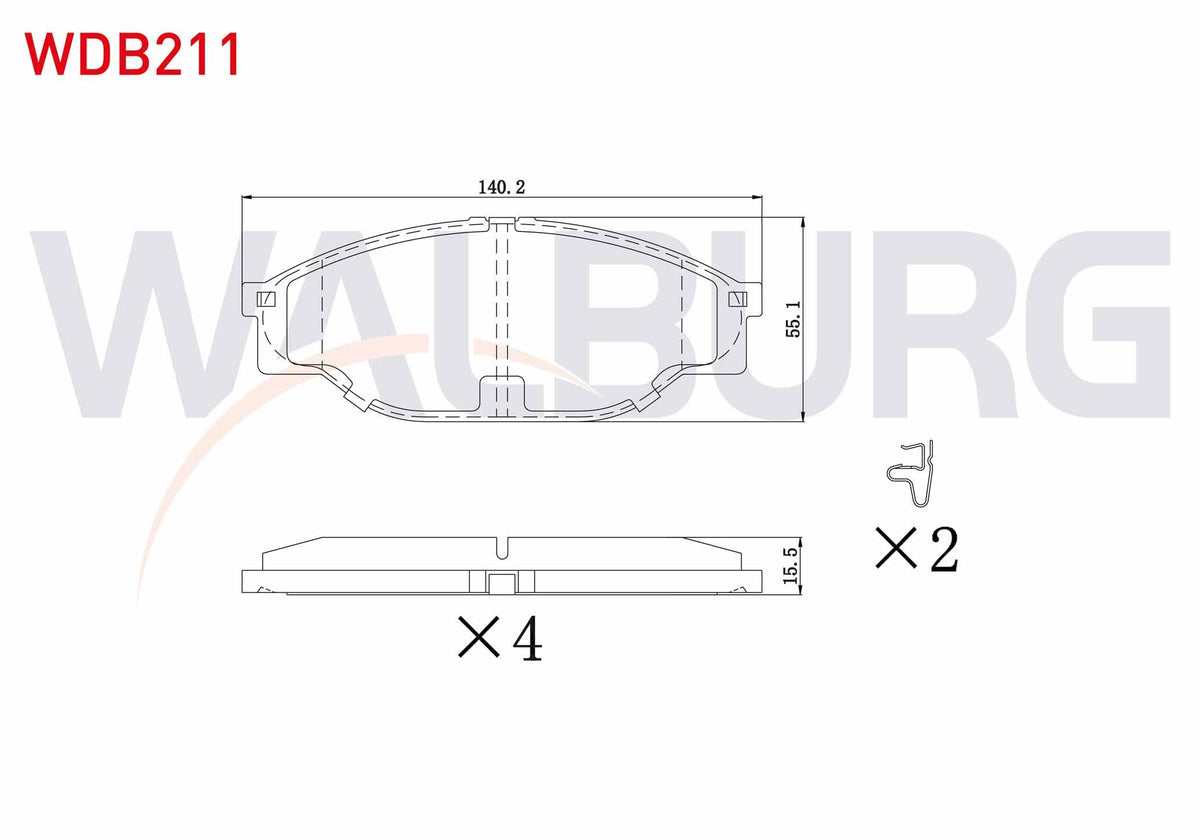 WALBURG WDB211 Brake Pad Front Toyota HI-Lux Pick Up (_N_) 2.5 D-4D 1983-2005 / HI-Lux Pick Up (_N_) 2.5 2.4 D 1 — Brake Pads