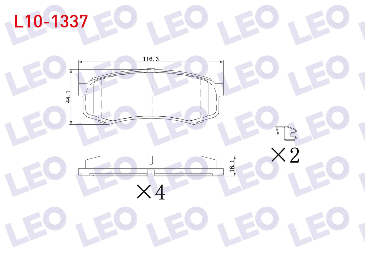 LEO L10-1337 Brake Pad Rear Toyota Land Cruiser 90 (_J9_) 3.0 D 1996-2002 / 3.0 D-4D 1996-2002 / 3.0 TD 1996-2002 / Mitsubishi Pajero IV (V8w,V9w) 3.2 TD 2007-/ 3.2 DI-D 2007-/ 3.8 V6 2007