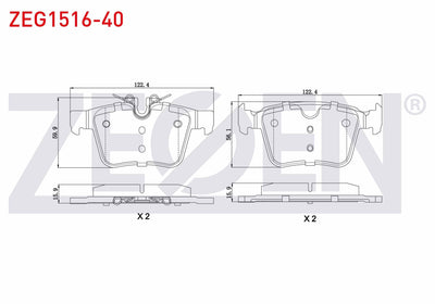 Zegen ZEG1516-40 Brake Pad Rear 18 Rim Land Rover Discovery Sport (Lc) 2.0 Td4 14-/ Discovery Sport 2.0 Si4 14-/ Volvo S90 II 2.0 D5 16-/ Xc90 II 2.0 D5 15-/ Jaguar Xf (Jb) 2.0 D 16-/ Xe