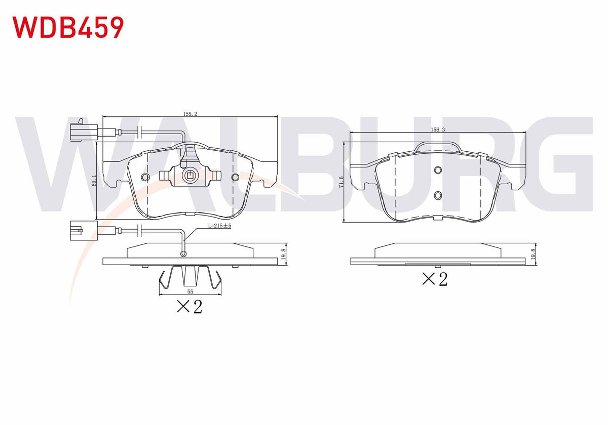 WALBURG WDB459 Brake Pad Front with Connector Alfa Romeo 159 (939) 1.8 TBi 2006-2011 / 159 (939) 1.9 Jtdm 2006-2 — Brake Pads