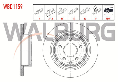 WALBURG WBD1159 Brake Disc Rear Air 5 Bjn 291,8X16x68x62 Nissan X-Trail 2.0i 2007-2013 / X-Trail 2.0 d — Brake Rotors & Drums