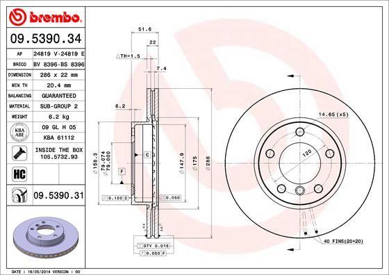 Brembo 09.5390.34 Brake Disc BMW E36-E46 Front Air — Brake Rotors & Drums