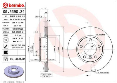 Brembo 09.5390.34 Brake Disc BMW E36-E46 Front Air — Brake Rotors & Drums