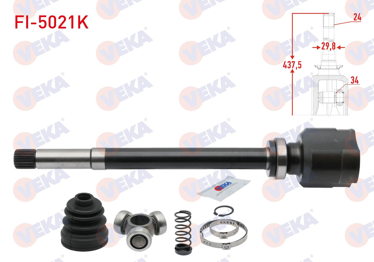 Veka FI-5021K CV Joint Right Front Inner Fiat Scudo (270) 1.6 Mjt 24X34x29,8 Length 437,5 mm 2007 — Axles, CV Joints & Boots