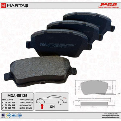 MGA 55135 Brake Pad Front Clio III, Duster and 5 more models — Brake Pads