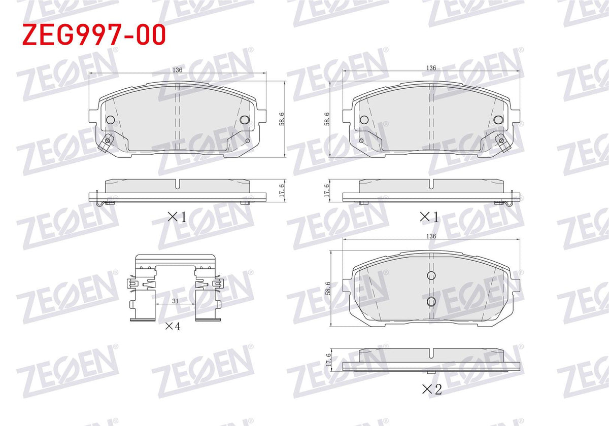 Zegen ZEG997-00 Brake Pad Front with Wear Indicator Hyundai Elantra 2021-/ i20- i30 2021 — Brake Pads